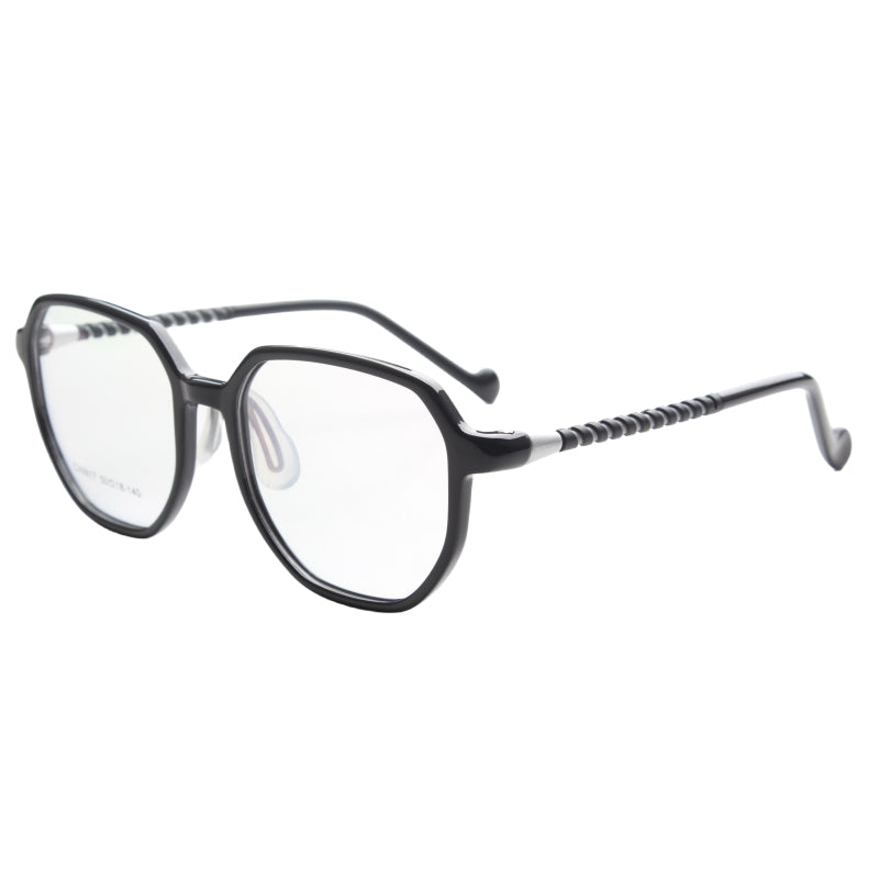 MCROONS Kids Black Geometric Glasses, Red Tip Nylon Frames, Boys and Girls, Pink, Black, Clear, Light Blue and Cyan