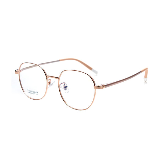 MCROONS kids' geometric pentagon eyeglasses with stainless steel frames in silver, rose gold, pink, and cyan for boys and girls.