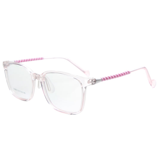 MCROONS Kids Clear Geometric Glasses with Light Green Temple Nylon Frames for Boys and Girls in Pink, Black, Clear, Navy and Light Blue