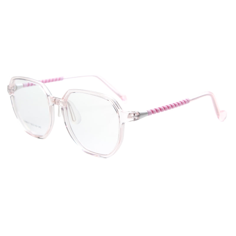 MCROONS Kids Black Geometric Glasses, Red Tip Nylon Frames, Boys and Girls, Pink, Black, Clear, Light Blue and Cyan