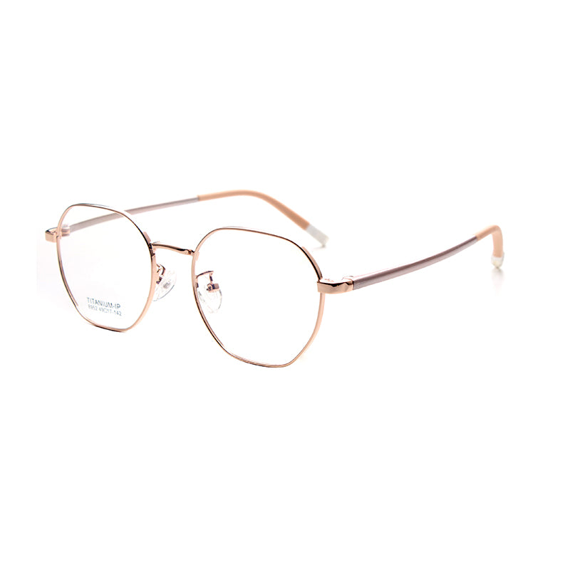 MCROONS kids octagonal metal eyeglasses with black temple contrast, available in silver, rose gold, pink, cyan, and black frames.