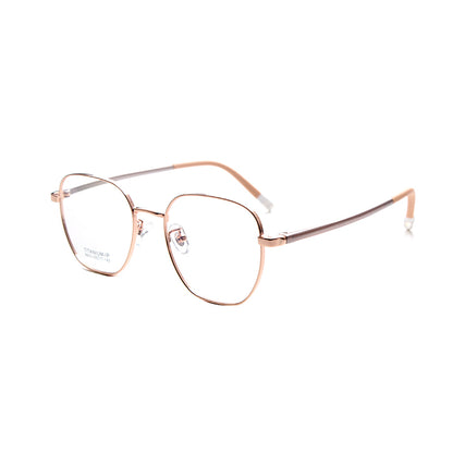 MCROONS kids' rose gold geometric eyeglasses with modern frames, available in silver, pink, and black for boys and girls.