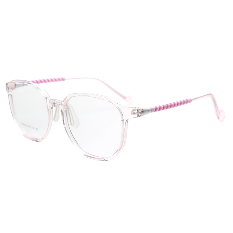 MCROONS Kids' Clear Geometric Glasses for Boys and Girls — Gold Striped Temple Acetate Frames in Pink, Black, Clear, Light Blue and Navy