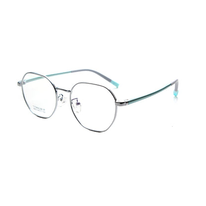 MCROONS kids octagonal metal eyeglasses with black temple contrast frames in silver, rose gold, pink, cyan, and black.