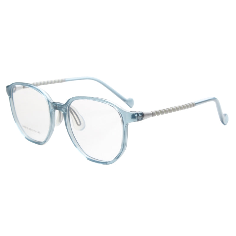 MCROONS Kids' Clear Geometric Glasses for Boys and Girls — Gold Striped Temple Acetate Frames in Pink, Black, Clear, Light Blue and Navy