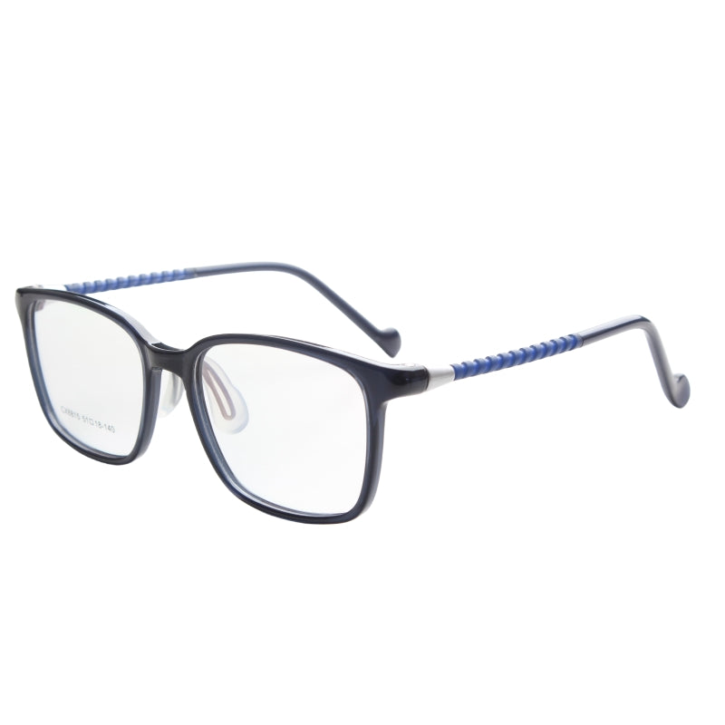 MCROONS Kids Clear Geometric Glasses with Light Green Temple Nylon Frames for Boys and Girls in Pink, Black, Clear, Navy and Light Blue