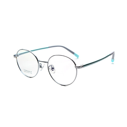 MCROONS Kids Silver Round Glasses with Light Blue Accent Metal Frames for Boys and Girls, Available in Silver, Rose Gold, Pink, and Cyan