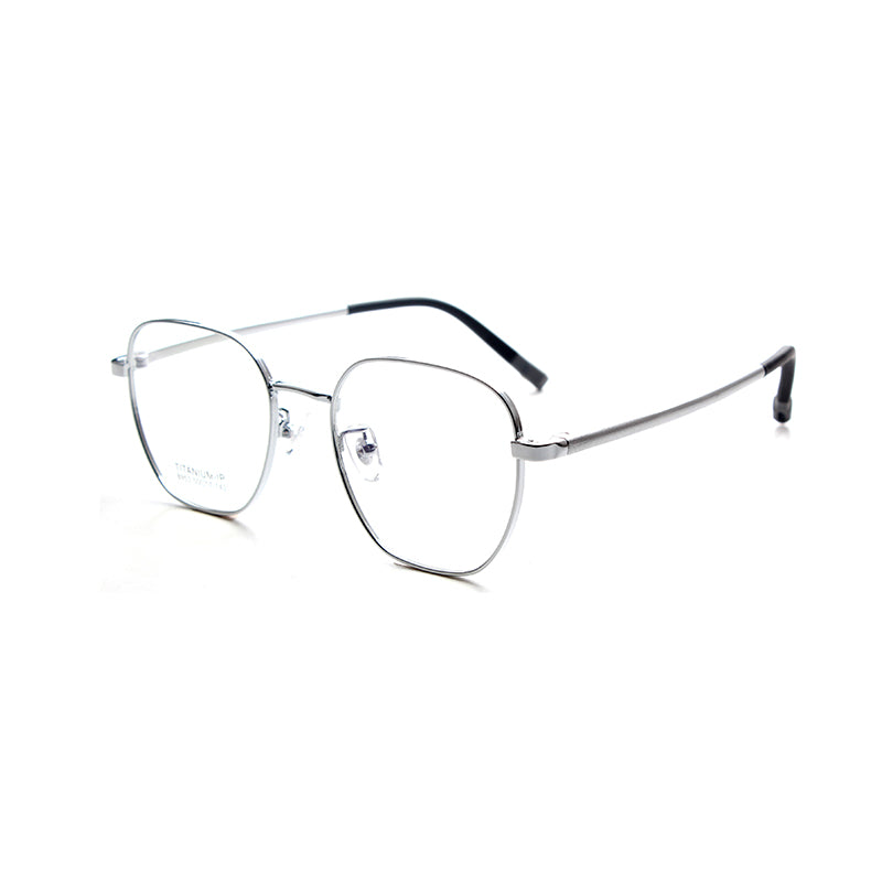 MCROONS Kids rose gold geometric eyeglasses with modern light frames for boys and girls, available in silver, pink, and black.