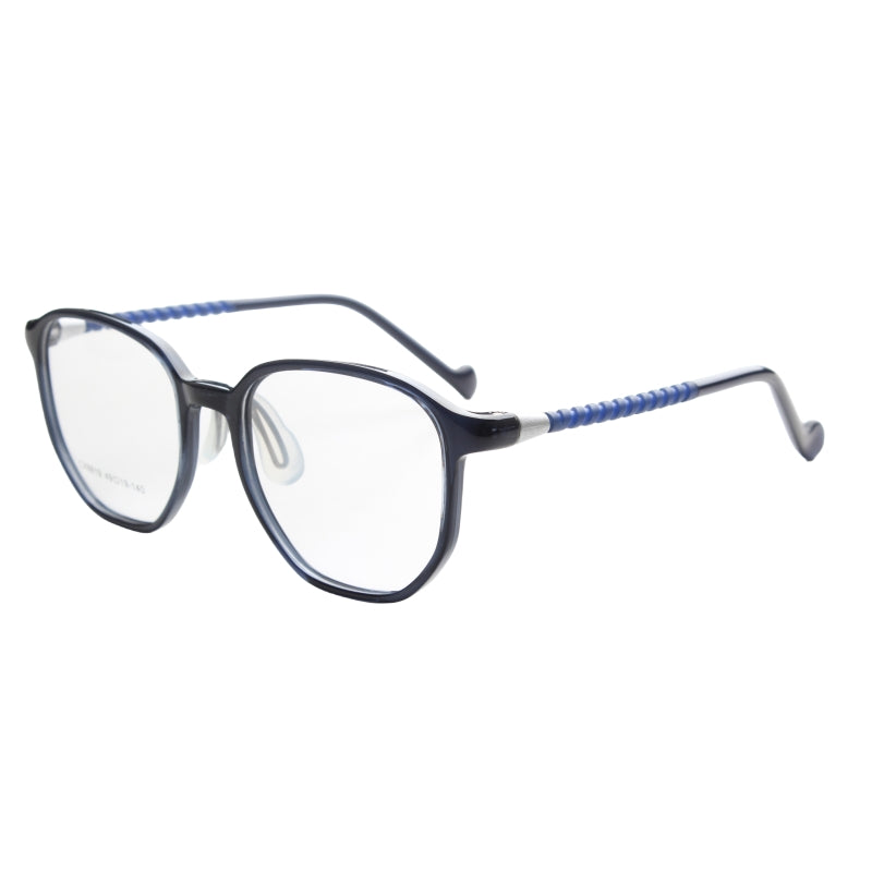MCROONS Kids' Clear Geometric Glasses for Boys and Girls — Gold Striped Temple Acetate Frames in Pink, Black, Clear, Light Blue and Navy