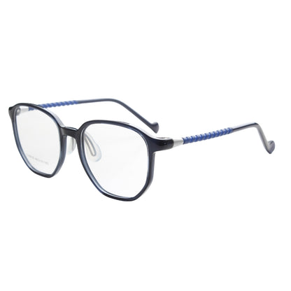 MCROONS Kids' Clear Geometric Glasses for Boys and Girls — Gold Striped Temple Acetate Frames in Pink, Black, Clear, Light Blue and Navy