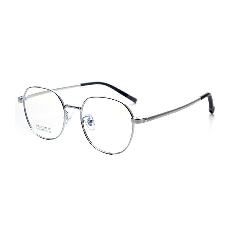 MCROONS kids' geometric pentagon eyeglasses with stainless steel frames in silver, rose gold, pink, and cyan for boys and girls