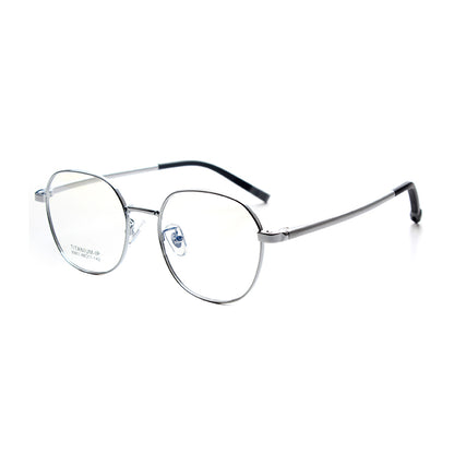 MCROONS kids' geometric pentagon eyeglasses with stainless steel frames in silver, rose gold, pink, and cyan for boys and girls