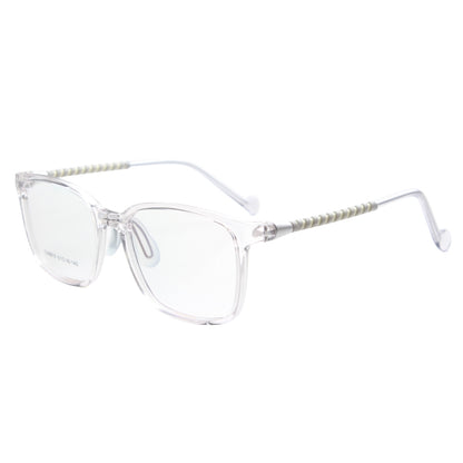 MCROONS Kids Clear Geometric Glasses with Light Green Temple Nylon Frames for Boys and Girls in Pink, Black, Clear, Navy and Light Blue