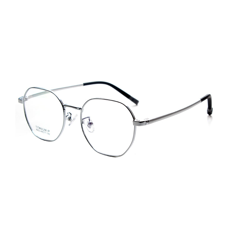 MCROONS kids octagonal metal eyeglasses with black temple contrast frames in silver, rose gold, pink, cyan, and black.