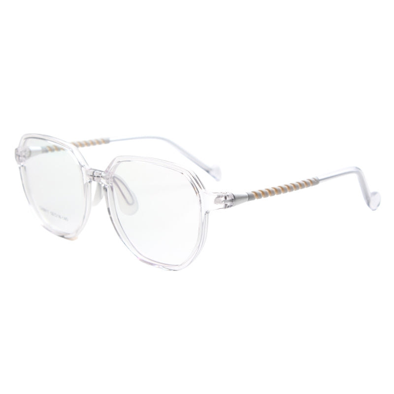 MCROONS Kids Clear Geometric Glasses With Gold Striped Temple Nylon Frames For Boys And Girls – Pink, Black, Clear, Light Blue, And Cyan