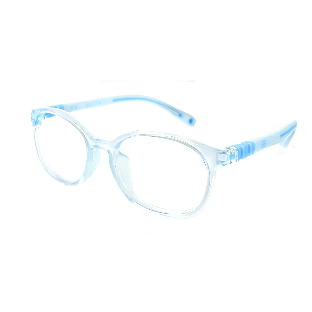 Kids oval silicone eyeglasses by MCROONS in black, blue, teal, pink, and lavender, featuring flexible, comfortable frames for boys and girls.