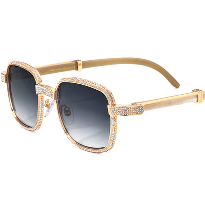Diamante Square Sunglasses with Horn-Effect Temple - White - MCROONS
