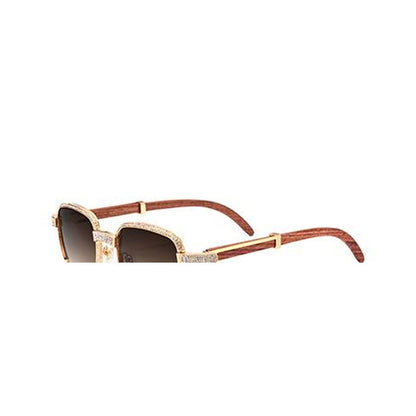 Diamante Square Sunglasses with Horn-Effect Temple - Wood - MCROONS